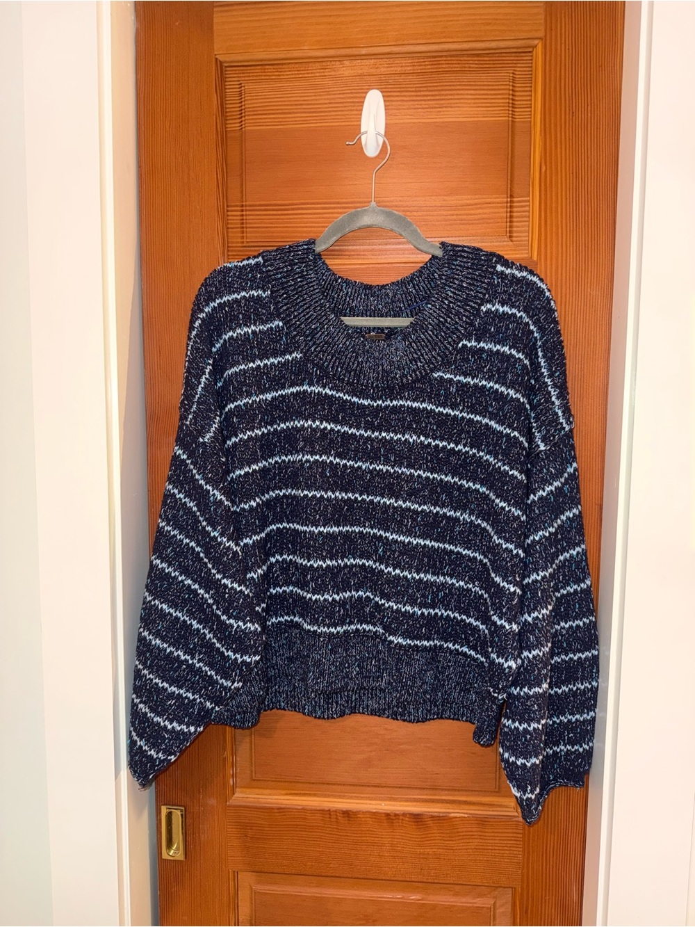 Free People Women's Navy Striped Crewneck Sweater